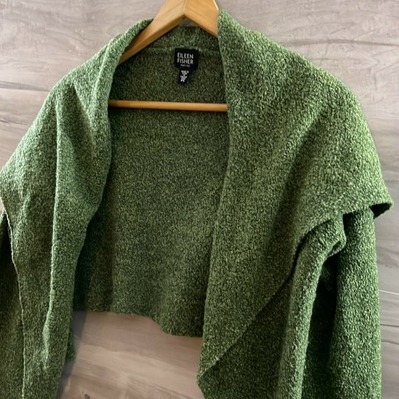Eileen Fisher Womens Green Wool Nylon Bouclè Open Front Cropped Sweater Size S - Picture 5 of 10